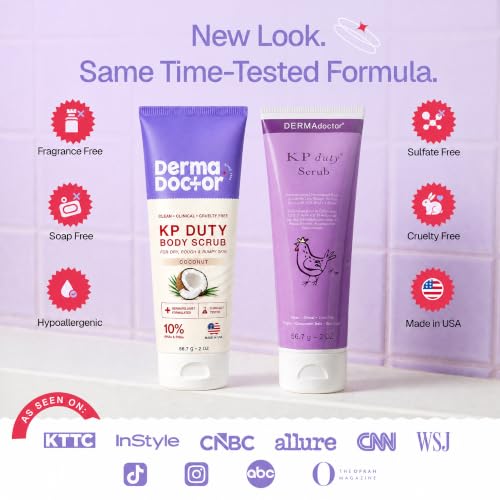 Image of DERMAdoctor KP Bump Eraser Coconut Body Scrub with 10% AHAs + PHAs for Keratosis Pilaris, Dry, Rough & Bumpy Skin, Dermatologist Formulated Exfoliating Scrub with Glycolic and Lactic acids - 2 fl oz