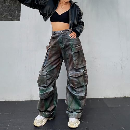 Y2K Baggy Cargo Pants Women - High-Waisted Loose Joggers with Pockets, Denim Heavyweight Streetwear3