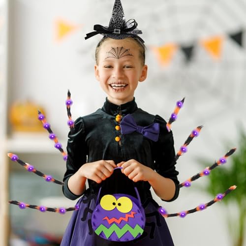 SPERMUOY Halloween Kostüme Spinne Rucksack,Halloween Riesenspinne Rucksack kostüm mit 8 modi Lichtern,Halloween Giant Spider Dekorationen Spinnenkostüm für Erwachsene Kinder Karneval Party-Orange