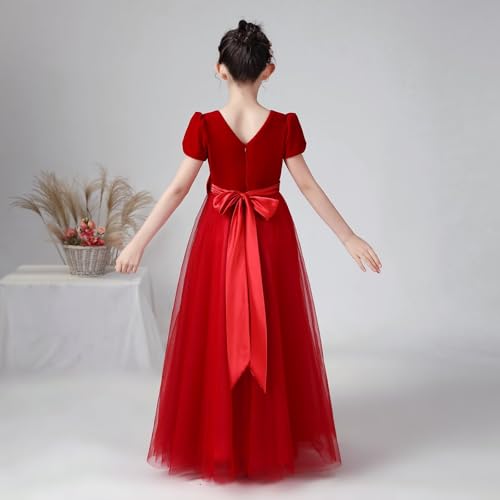 dideyttawl Velvet Christmas Dress for Girls 4-16 Puff Sleeves Tulle Baby Girl Long Dresses Satin Bow Tie Belt Maxi Dress2