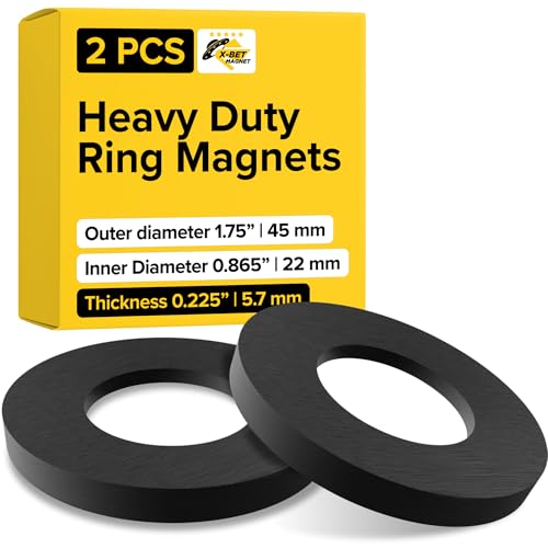 Image of Heavy Duty Ring Magnets - Ultra Strong (1.75x0.225 /45x6mm, 2 pcs) Magnets with Holes for DIY & Crafts - Space Organization Set for Home, Workshop, Refrigerator, Whiteboard, Office, Classroom