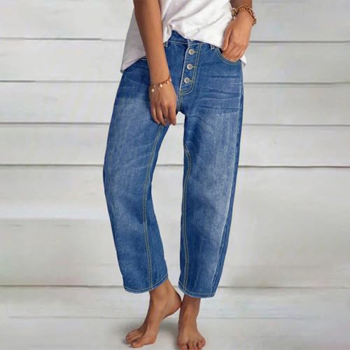 Barrel Jeans for Women Trendy High Waisted Baggy Wide Leg Cropped Relax Fit Denim Trouser Ankle Pants with Pockets2