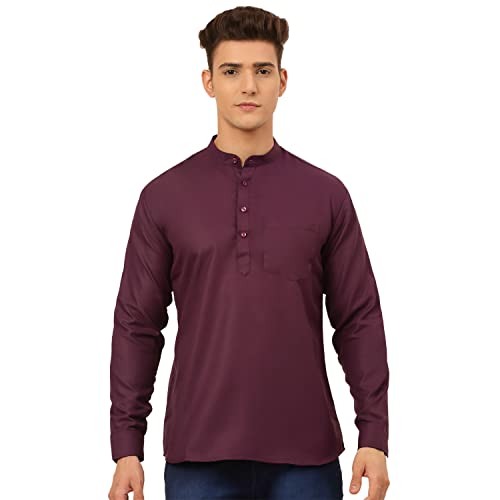 Jompers Men's Solid Short Kurtas. (Wine, S)