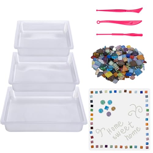 Mizelu 14 Pcs Square Stepping Stone Mold Kit, Includes Concrete Mold Mosaic Tiles and Carving Tools, 3 Size Garden DIY Stone Molds for Outdoor Walkways Pavement Decoration (No Concrete Mix)
