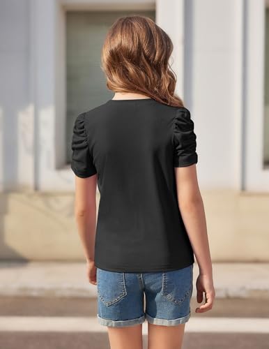 Arshiner Girls Puff Short Sleeve Shirts Summer Ribbed Knit Crewneck T Shirt Tops Tee Blouse4