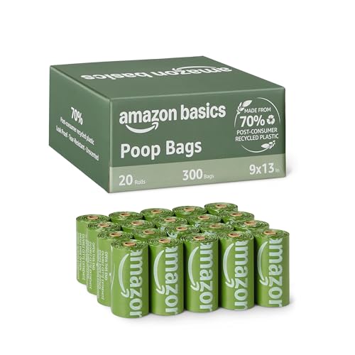 Amazon Basics Sacchetti per Escrementi e Rifiuti di Cani in Materiale Riciclato Senza Dispenser, Inodori, 300 Sacchetti (20 Confezioni da 15 Sacchetti)