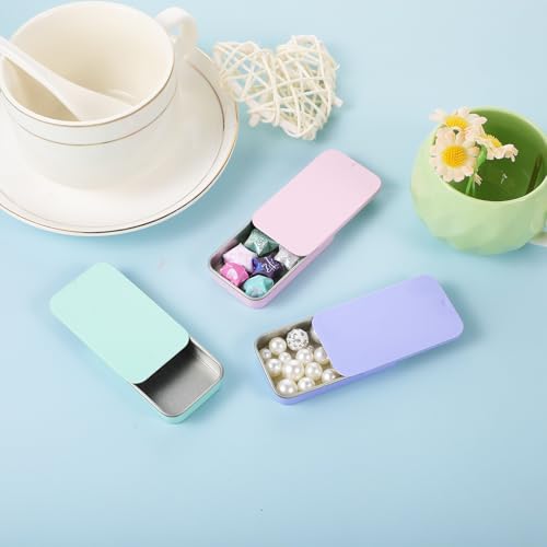 KALIONE Kleine Metallbox-Behälter, 3 Stück, Leere Metallbehälter mit Schiebedeckel 6 x 3,4 x 1,1 cm, Rechteckige Aufbewahrungsbox, Behälter für Süßigkeiten, Schmuck, Basteln(Farbe)