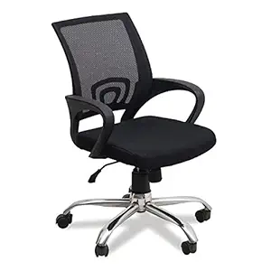 CHAIRWALE Venus Medium Back Ergonomic Swivel Height Adjustable, Mesh Net Back,Chrome Legs, Fixed Armrest, Office Chair Suitable for Home| Conference Room | Study| Reception |Computer (Black-B7161)