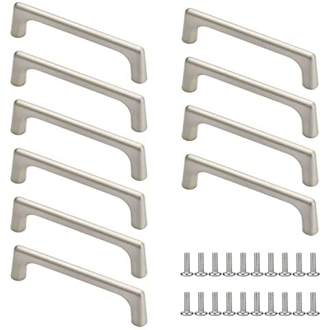 Pack of 10 Zinc Alloy Furniture Handles, Cabinet Door Handles, Drawer Handles, Kitchen Cabinet Door Handles, Cabinet Handles for Drawer, Dresser, Furniture, Kitchen, Hole Distance 96 mm, Silver Cover