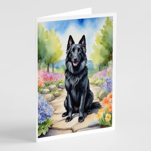 Caroline's Treasures Belgian Sheepdog Spring Path Greeting Cards Pack of 8 Blank Cards with Envelopes Whimsical A7 Size 5x7 Blank Note Cards
