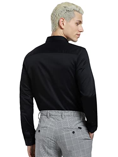 Image of Jack & Jones Men's Cotton Slim Fit Solid Opaque Checked Spread-Collar Casual Shirt