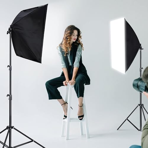 Image of Softbox Lighting Kit Photography Studio Light with 2 x 85W 5500K E27 Bulbs 2 x 20 inchx 28 inch Reflector Photo Equipment for YouTube Filming Product Portraits and Video