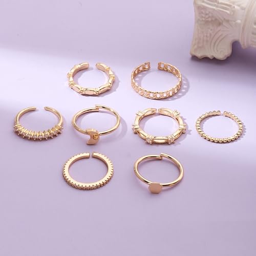 Image of SALTY Anti Tarnish Set of 8 Stairway to Bliss Stack Finger Ring for Women | Adjustable Fancy Jewellery Design | Fashion Accessories for Girls | Minimal Jewelry | Ideal for Gifting | Marriage, Birthday | Gift for Valentine Day