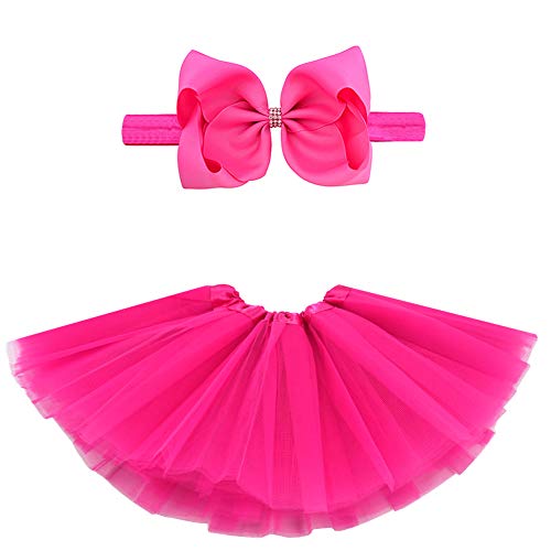 BGFKS 5 Layered Toddlers Tulle Tutu Skirt for Girls with Headband for Baby Girl 0 to 36 Months (Hot Pink, M,6-24 Months)