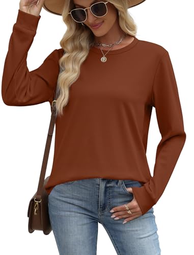 Image of WIHOLL Sweatshirt for Women Crewneck Long Sleeve Shirts Curved Hem Lightweight Sweaters Fall Clothes 2025
