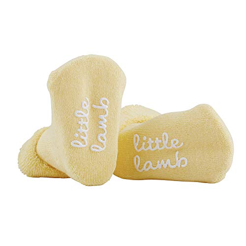 Stephan Baby Non-Skid Yellow Socks with Inspirational Phrases, Little Lamb, Fits 3-12 Months