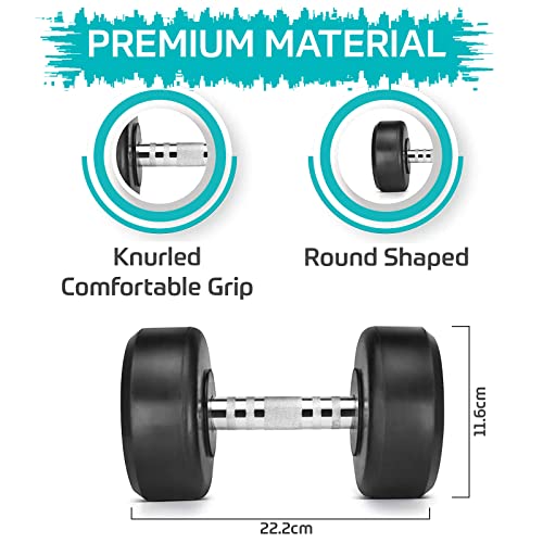 Image of beatXP Bouncer Dumbbells (2.5kg - 15kg) for Men & Women | Gym & Home Use Dumbells | Set of 2 (Black) | Pure Steel & Rubber Coating | Dumbbell Set for Home Workout