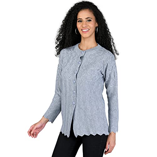 Image of LADYWILLINGTON Women Woollen Round Neck Sweater Heavy Front Long Kadai Cardigan Winter Wear Pure Wool Cardigan for Women Free Size Cotty Warm Cardigans with Side Pockets