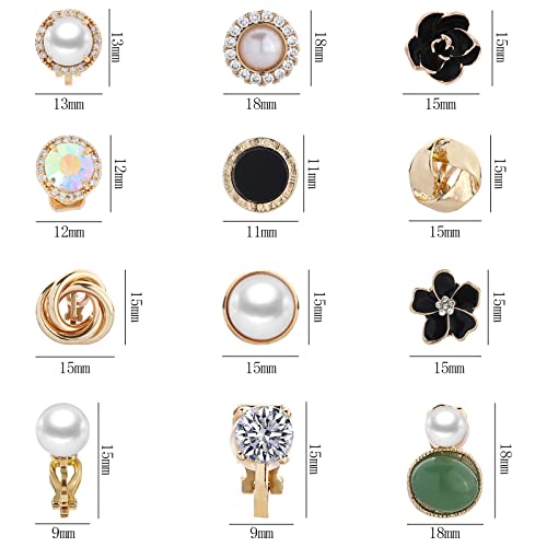 NEWITIN 12 Pairs Clip On Earrings for Women Cute Earring Crystal Pearl Stud Charming Fashion Earring Non Piercing Clip on Stud Earrings for Women2