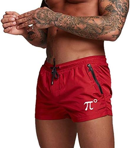 PIDOGYM Men's Running Shorts Swim Trunks Quick Dry Lightweight with Zipper Pocket Red