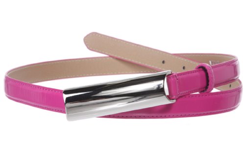 3/4 Inch Rectangular Stitching Feather Edged Skinny Patent Leather Belt