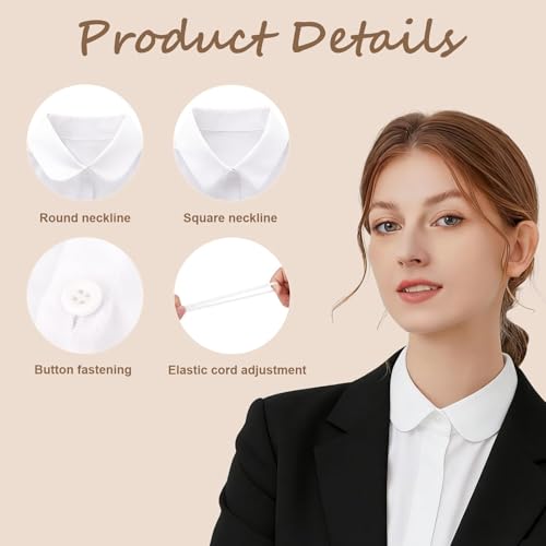 Fogbush 2 Stück Krageneinsatz Damen Weiß Abnehmbarer Blusenkragen Einsatz & Fake Kragen für Pullover Klassischer Hemdkragen Einsatz & Einsteckkragen aus Baumwolle Falscher Kragen Elegant