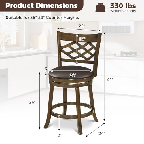 Butacos giratorios Giantex, set de 2 unidades, altura de barra 26 pulgadas, con estructura de madera de caucho, asiento tapizado y reposapiés, estilo mid-century para isla de cocina, café o pub, color marrón miniatura 3