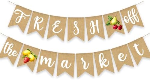 Fresh Off The Market Bridal Shower Banner Farmer's Floral Bachelorette Party Supplies Fruits Burlap Garland