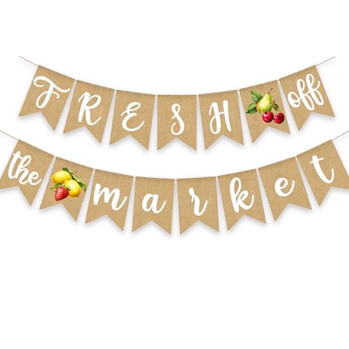 Image of Fresh Off The Market Bridal Shower Banner Farmer's Floral Bachelorette Party Supplies Fruits Burlap Garland