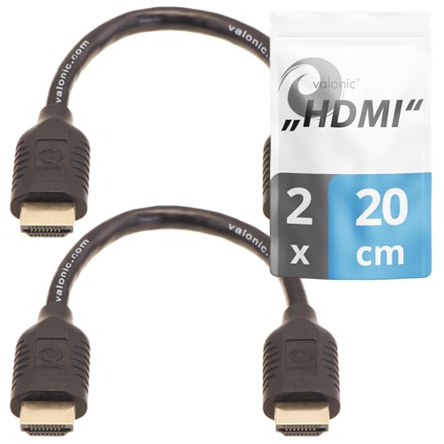 valonic kurzes HDMI Kabel - 2er Pack, 20cm (10cm Kabel + 10cm Steckerl&auml;nge) - 4k, ARC, UHD, Full HD, Ethernet, schwarz, TV Kabel, Monitorkabel, short hdmi cable f&uuml;r PS5, PC, Switch