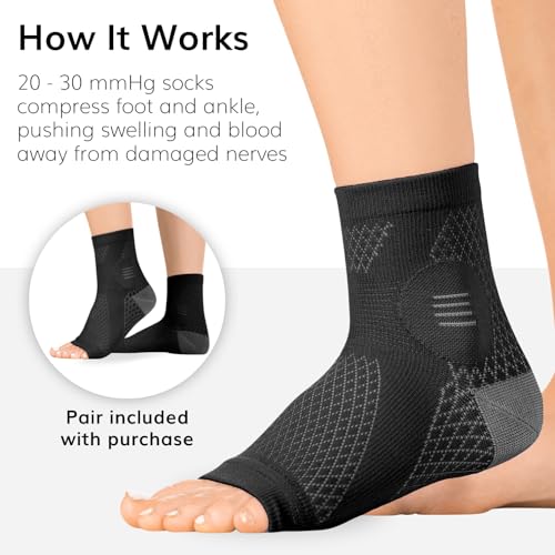 Image of BraceAbility Neuropathy Socks (3 Pairs) - Multipack Peripheral Compression Diabetic Toeless Foot Sleeves for Nerve Damage in Feet, Ankle Gout, Plantar Fasciitis Relief for Men and Women (XL - Black)