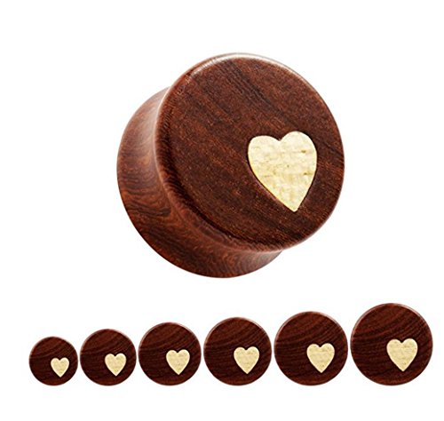 Bigbabybig Women Ear Plugs 00g Tunnels Body Piercing Jewelry for Man Heart Earrings Nature Red Sandal Wood