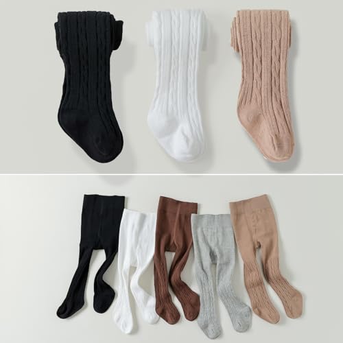 Image of EPEIUS Baby Girl Tights Thick Cable Knit Leggings Stockings Cotton Pantyhose for Newborn Infant Toddler 3 /4 /5 /6 Pack