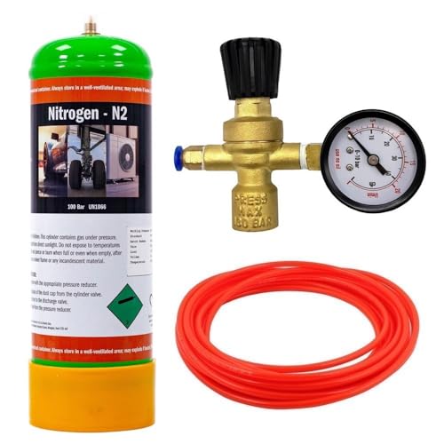 NITROGEN Disposable Gas Bottle Cylinder KIT w/Regulator Gauge Hose 2.2L (Full Kit (Bottle/Reg/Hose))
