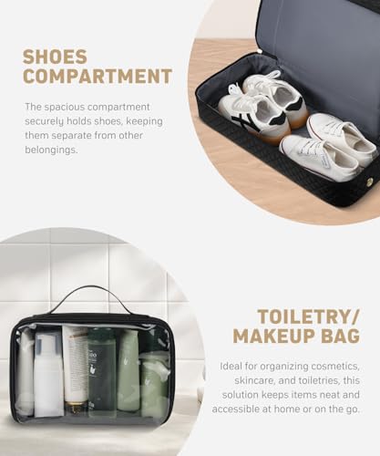 Travel Duffle Overnight Weekender Bags for Women with Shoe Compartment and Toiletry, Black3