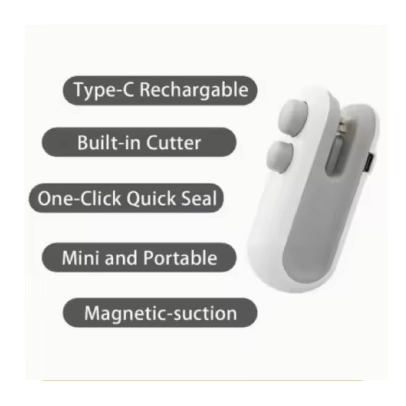 Image of AQAY 2-in-1 Bag Sealer and Cutter, Mini Food Sealer with Magnet Design, Mini Rechargeable Handheld Bag Sealing Machine for Chips Snacks Plastic Bags Fresh Storage Color - White