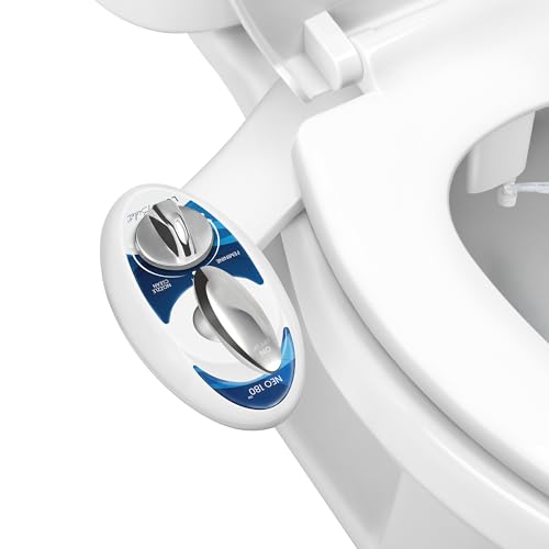 LUXE Bidet NEO 180 - Dual Nozzle, Self-Cleaning, Non-Electric Bidet Attachment for Toilet Seat, Adjustable Water Pressure, Rear & Feminine Wash, with Lever Control (Blue)