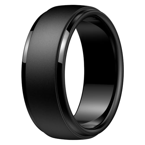Image of Egnaro Men's Silicone Wedding Rings: Classic Black Step Edge Rubber band 10mm Wide 2.5mm Thick- Hypoallergenic for Gym /Outdoor /Gift(1 /4 /7 Variety Pack with Half Size)