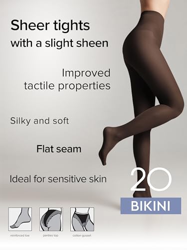 Image of Conte French Cut Sheer Pantyhose Tights with Lace Top Panties Bikini 20 Den, Black (Nero), Small