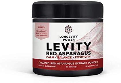 Longevity Power Levity, 100% Organic Red Asparagus Root Dual Extract Powder, 10:1 Concentration, 'Fly Above Stress,' 20 Servings (60g/2.1oz)