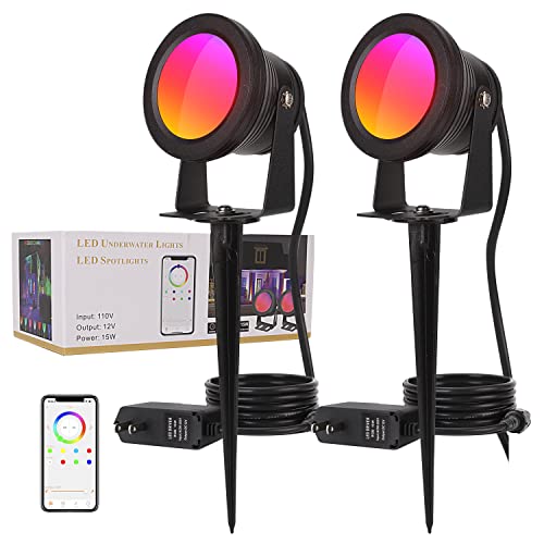 Smart Spotlight Outdoor,15W Backyard Lights With Us Plug,12V App Control Colored Led Spotlights Waterproof,Dimmable Led Yard Light With Timer,Outdoor Led Flood Lights With Music Sync（No Remote Inside） #TOP9