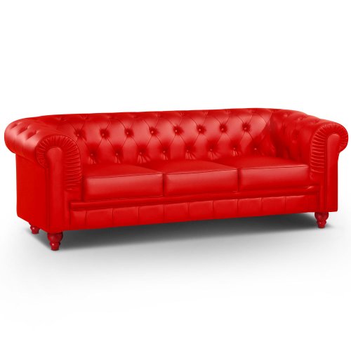 Menzzo A6053 Contemporain Canapé 3 Places Bois Rouge 80 x 207 x 72 cm