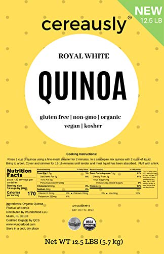 CEREAUSLY Organic White Quinoa in Bulk | 12.5 Lb | Restaurants | Wholesale | Bolivian | Royal | NON-GMO | Kosher | Gluten-Free | Vegan - Thumbnail 3