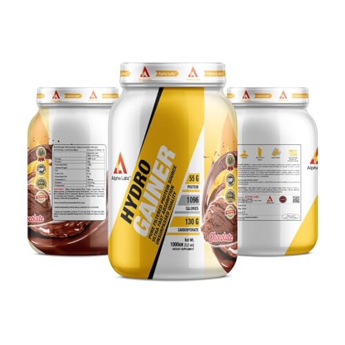 Image of Hydro Gainer High Protein & High Carbs Mass Gainer For Muscle Mass Gain | 55g Protein & 1096 Calories | Gain Strength & Size | High Calories Formula with Vitamins & Minerals for Weight Gain | Weight Gainer for Women & Men [Chocolate Flavor, 1kg]