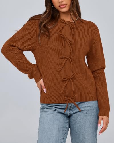 BTFBM Bow Cardigan Sweaters for Women Trendy 2025 Fall Winter Open Front Long Sleeve Button Down Cropped Lady Jacket3