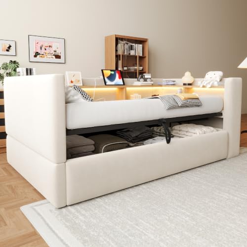 Sofá cama tapizado de 90x190 con compartimentos funcionales para dormitorios pequeños 4