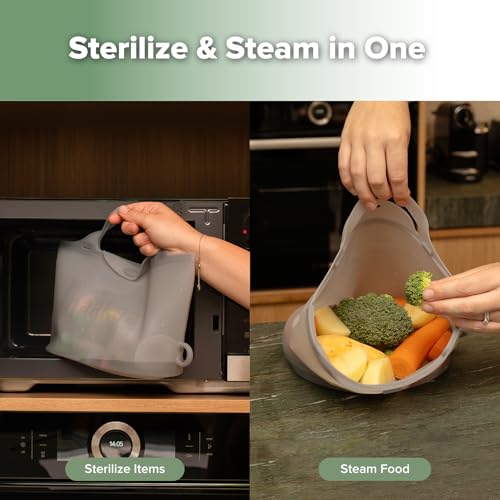 Image of Haakaa Silicone Microwave Steamer & Steriliser Bag, 70oz /2000ml Large Capacity Reusable Steaming Bags for Baby Bottles, Breast Pump, Accessories, Pacifiers,Teethers, Great for Home&On The Go, Grey /1PC
