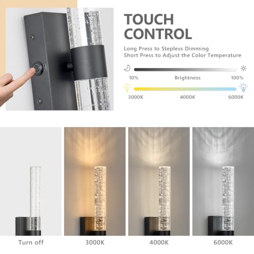 Image of Battery Operated Wall Sconces Set of 2, 20000mAh Rechargeable Wall Light | Remote Control,3000K-6000K Dimmable LED Wireless Sconces,Black,20.9 Inch