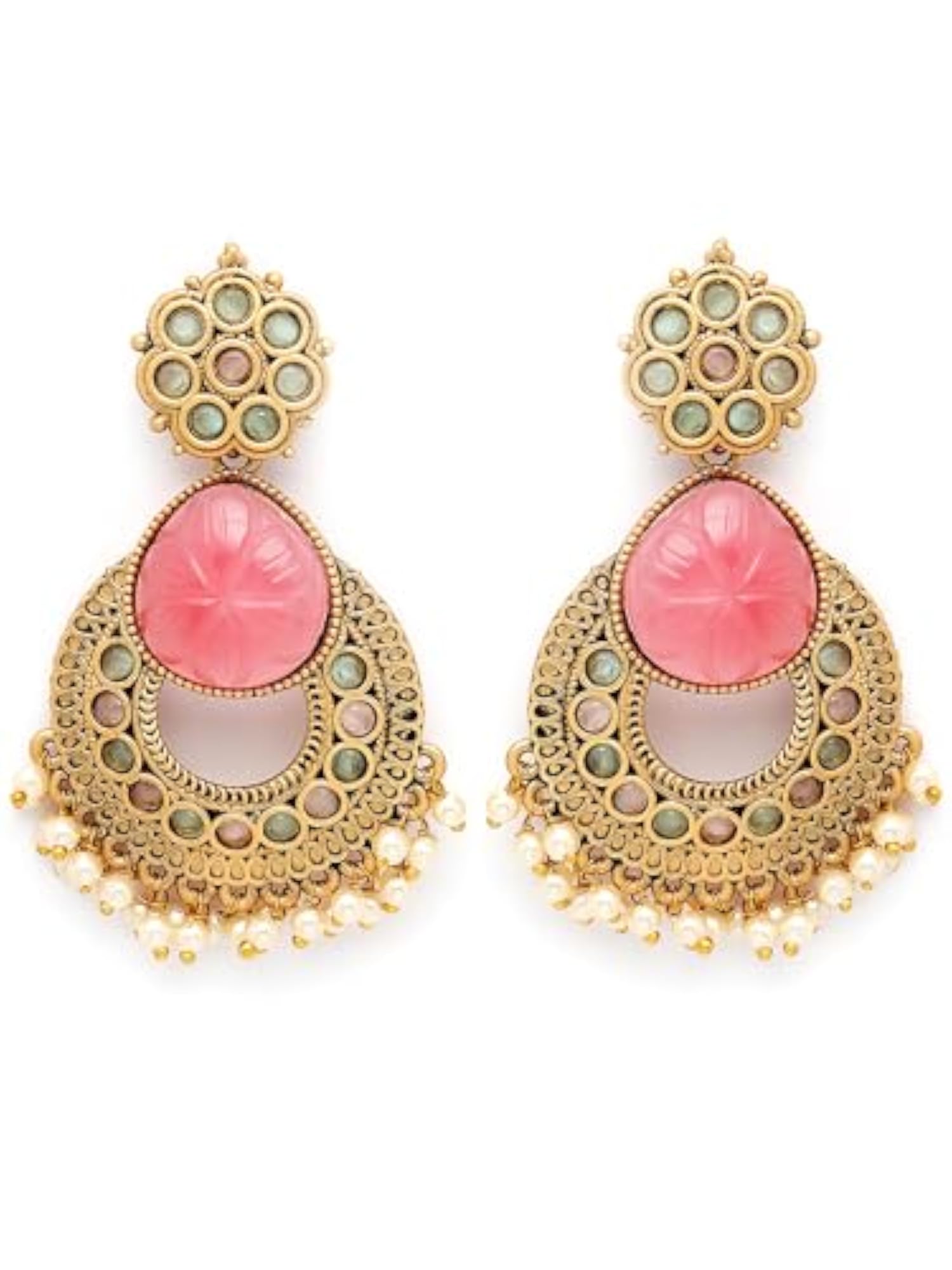 Women's Plated Carved Stone Drop Earrings