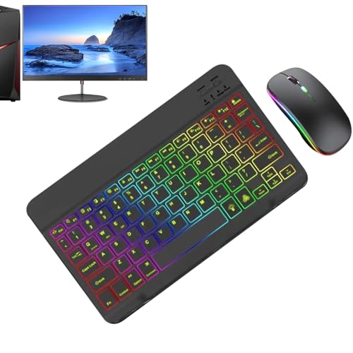 Teclado Y Mouses Set Inalámbrico - Teclado Iluminado Y Mouses Inalámbrico | 2 Modos De Luz Retroiluminación Y Juego De Teclado Con 7 Colores Para Escuela, Oficina, Negocios Y Juegos